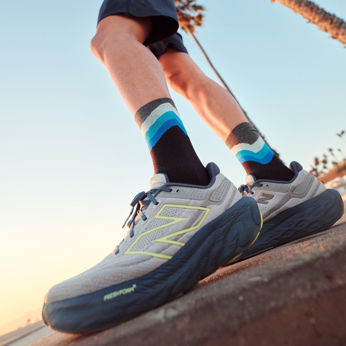 Feetures Elite Light Cushion Mini Crew sock in Black Swell — lifestyle #Color_Black Swell
