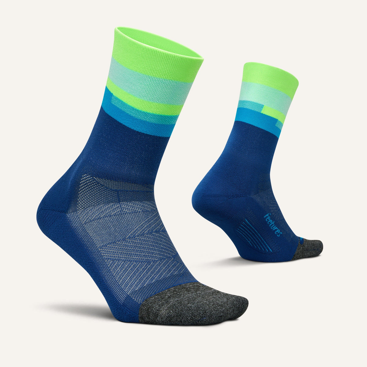 Feetures Elite Light Cushion Mini Crew sock in Surfboard Blue — pair view #Color_Surfboard Blue