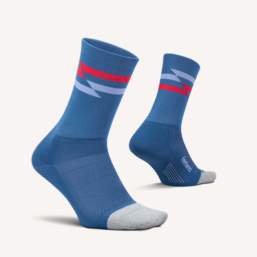 Feetures Elite Light Cushion Mini Crew sock in Blue Track — pair view #Color_Blue Track