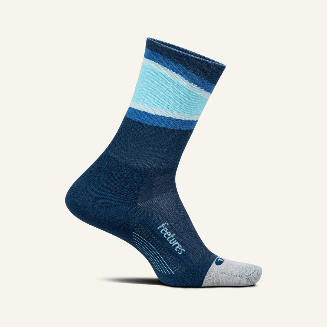 Feetures Elite Light Cushion Mini Crew sock in Blue Bounce — front view #Color_Blue Bounce