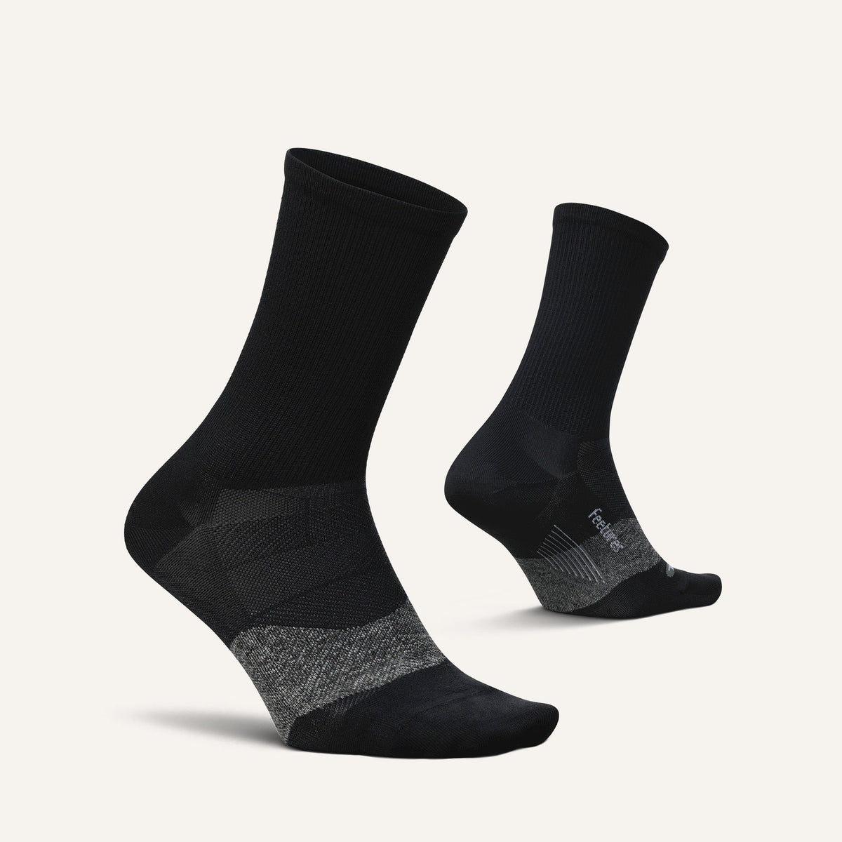 Feetures Elite Ultra Light Cushion Mini Crew sock in Black — pair view #Colour_Black