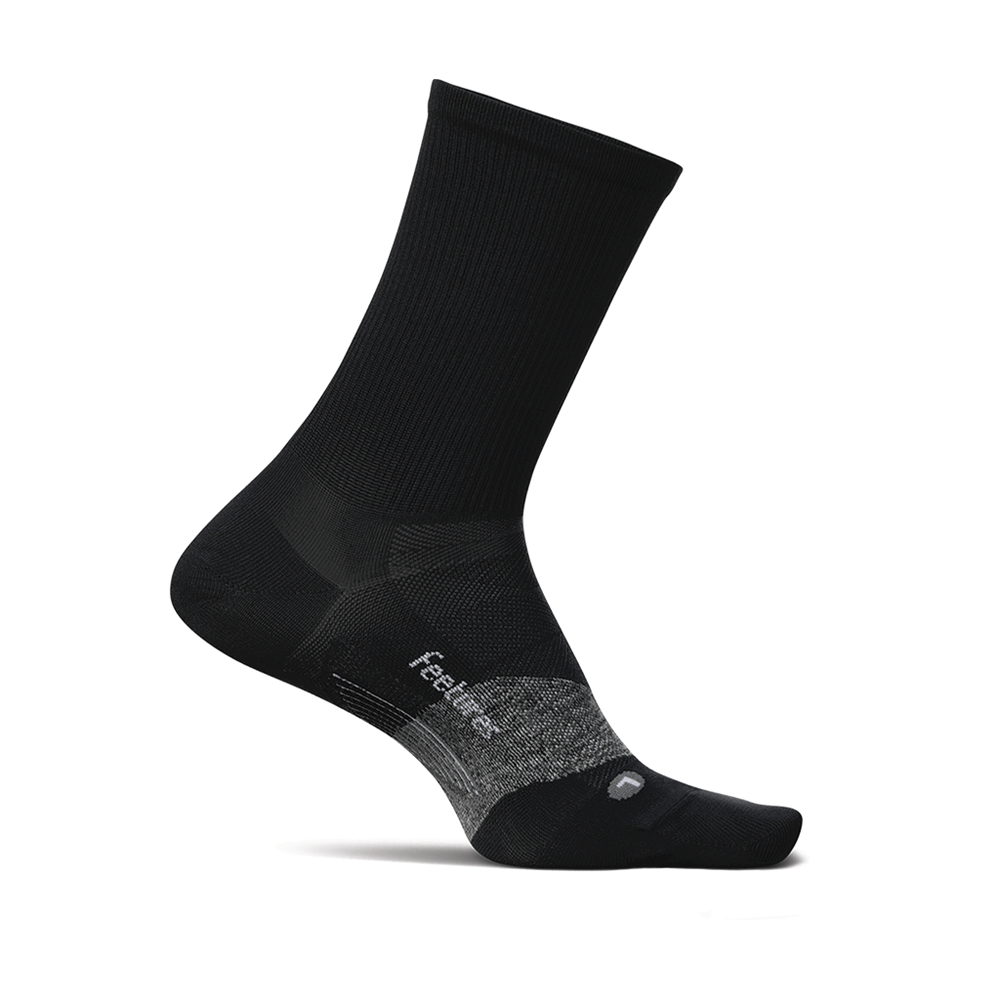 Feetures Elite Light Cushion Mini Crew sock in Black — front view #Color_Black