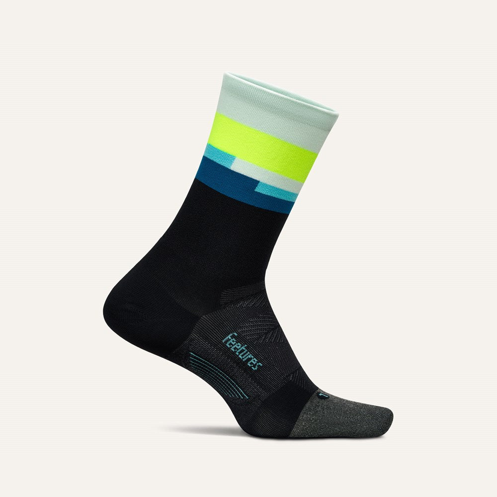 Feetures Elite Ultra Light Cushion Mini Crew sock in Bayside Black — front view #Colour_Bayside Black