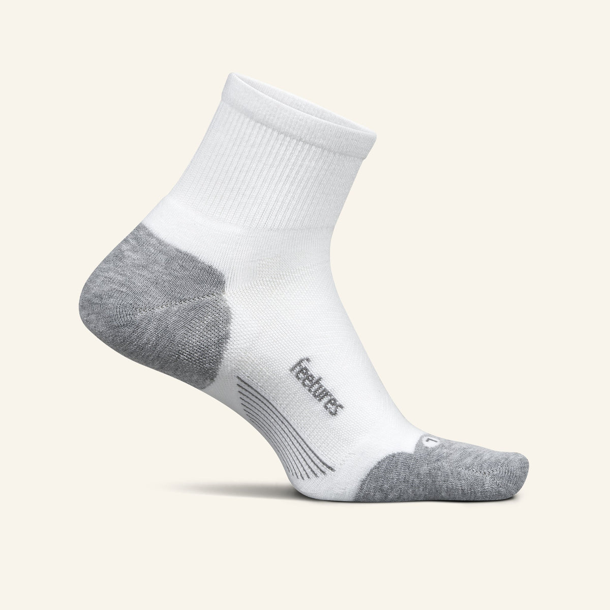 Feetures Elite Max Cushion Quarter sock in White — front view #Colour_White