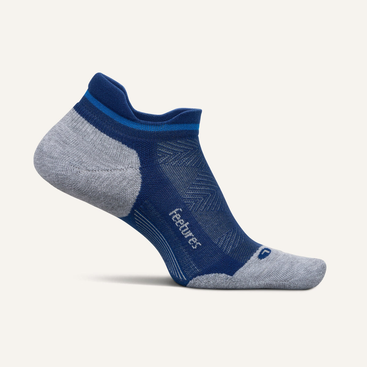 Feetures Elite Max Cushion Tab sock in Navy Mist — front view #Colour_Navy Mist
