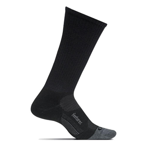 Feetures Merino 10 Cushion Crew sock in Black — front view #Colour_Black