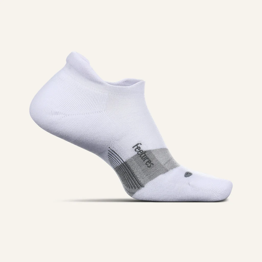 Feetures Merino 10 Max Cushion Tab sock in White — front view #Colour_White