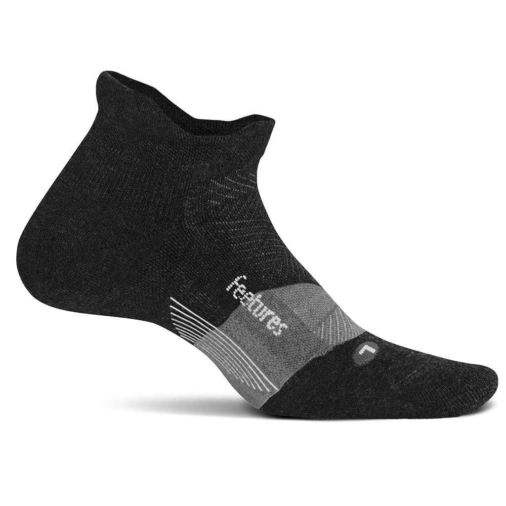 Feetures Merino 10 Max Cushion Tab sock in Black — front view #Colour_Black