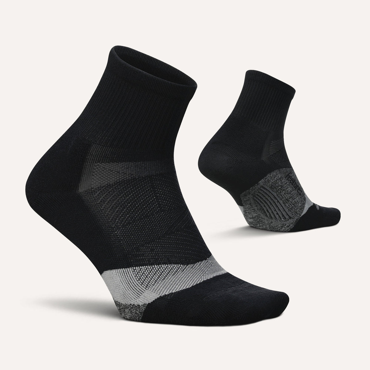 Feetures Elite Light Cushion Quarter sock in Black — pair view #Colour_Black