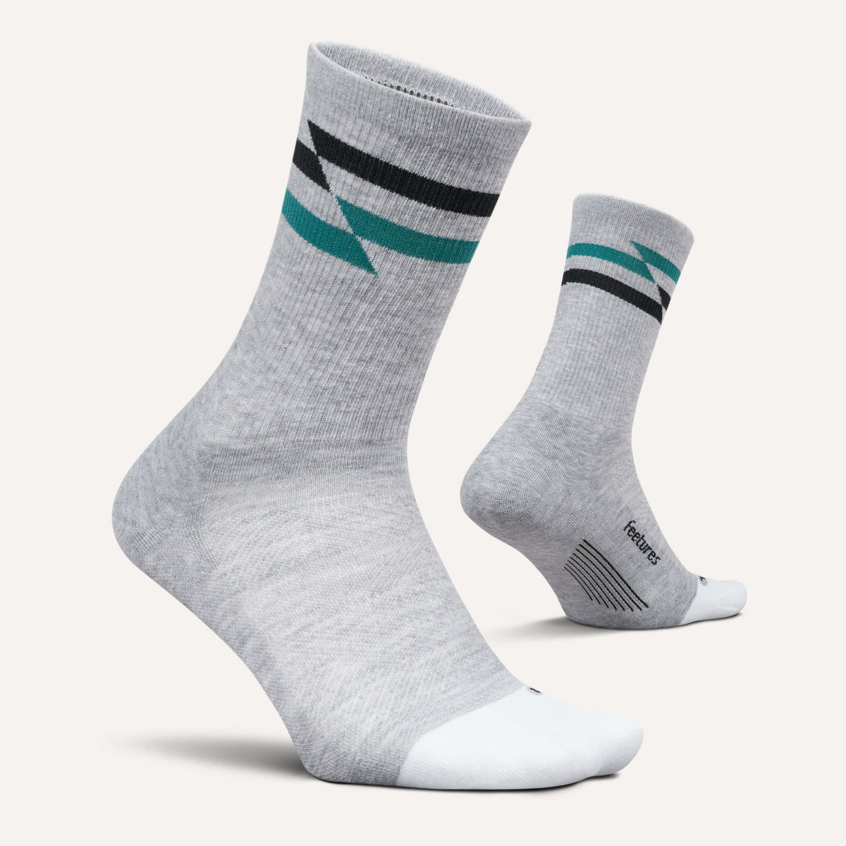 Feetures Elite Max Cushion Mini Crew sock in Gray Track — pair view #Color_Gray Track