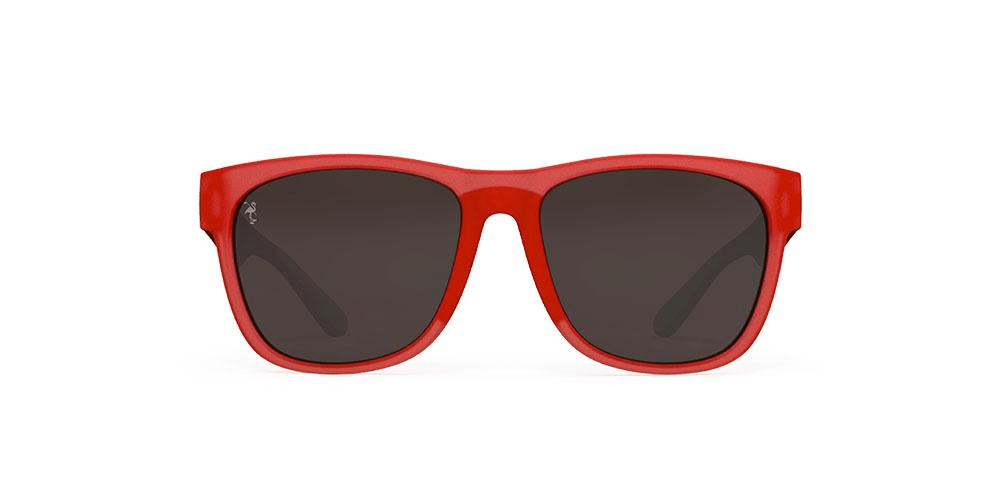 goodr BFG Grip It And Sip It sunglasses, red frame with copper mirrored lenses — front view