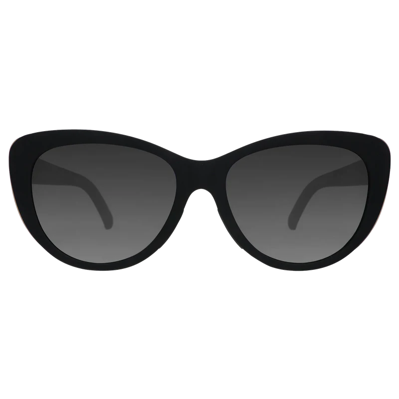 goodr Glam G It's Noir, Darling sunglasses, black frame with graphite gradient lenses — front view
