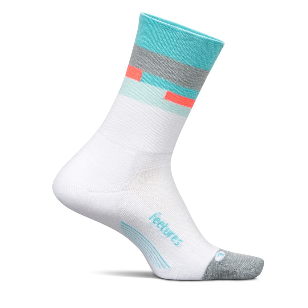 Feetures Elite Light Cushion Mini Crew sock in Aquatic White — front view #Color_Aquatic White