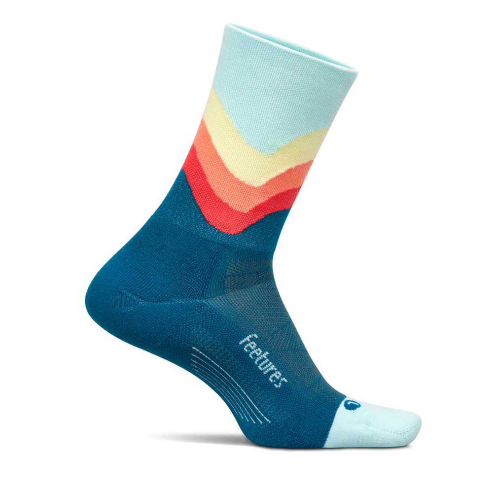 Feetures Elite Light Cushion Mini Crew sock in Blue Swell — front view #Color_Blue Swell