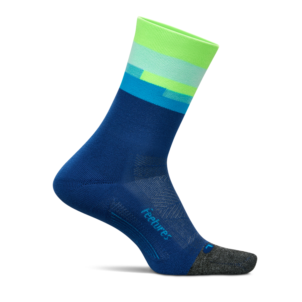 Feetures Elite Light Cushion Mini Crew sock in Surfboard Blue — front view #Color_Surfboard Blue