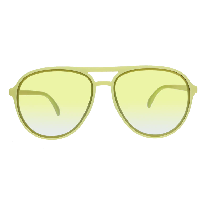 goodr Mach G Margs In First Class sunglasses, lemon-lime frame with cream lenses — front view