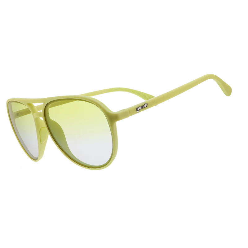 goodr Mach G Margs In First Class sunglasses, lemon-lime frame with cream lenses — side view