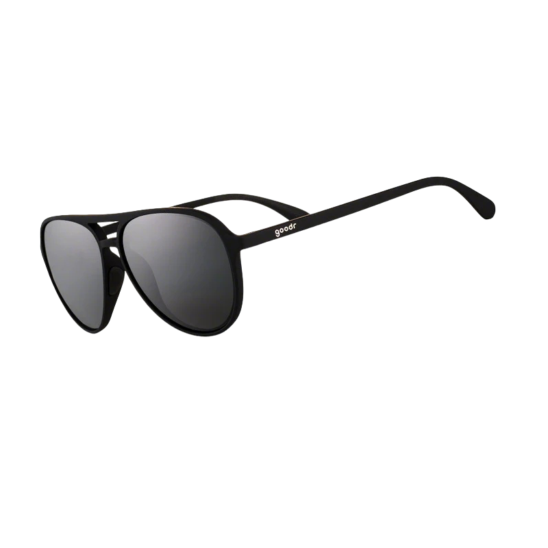 goodr Mach G Operation: Blackout sunglasses, charcoal frame with smoke lenses — side view