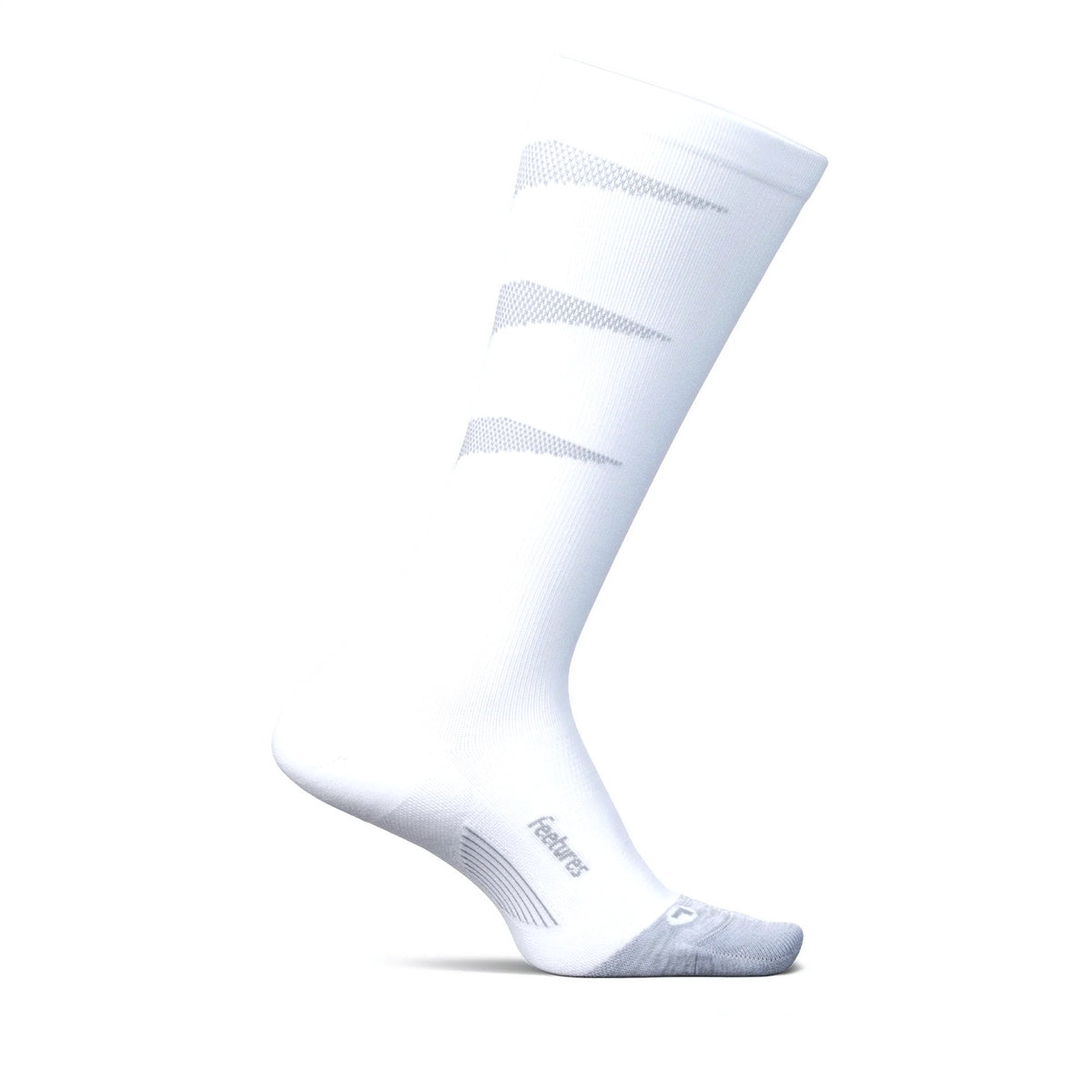 Feetures Graduated Compression Light Cushion Knee High sock in White — front view #Color_White