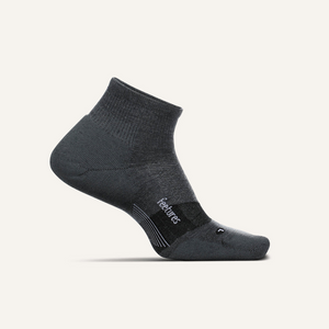 Feetures Merino 10 Max Cushion Quarter sock in Gray — front view #Colour_Gray