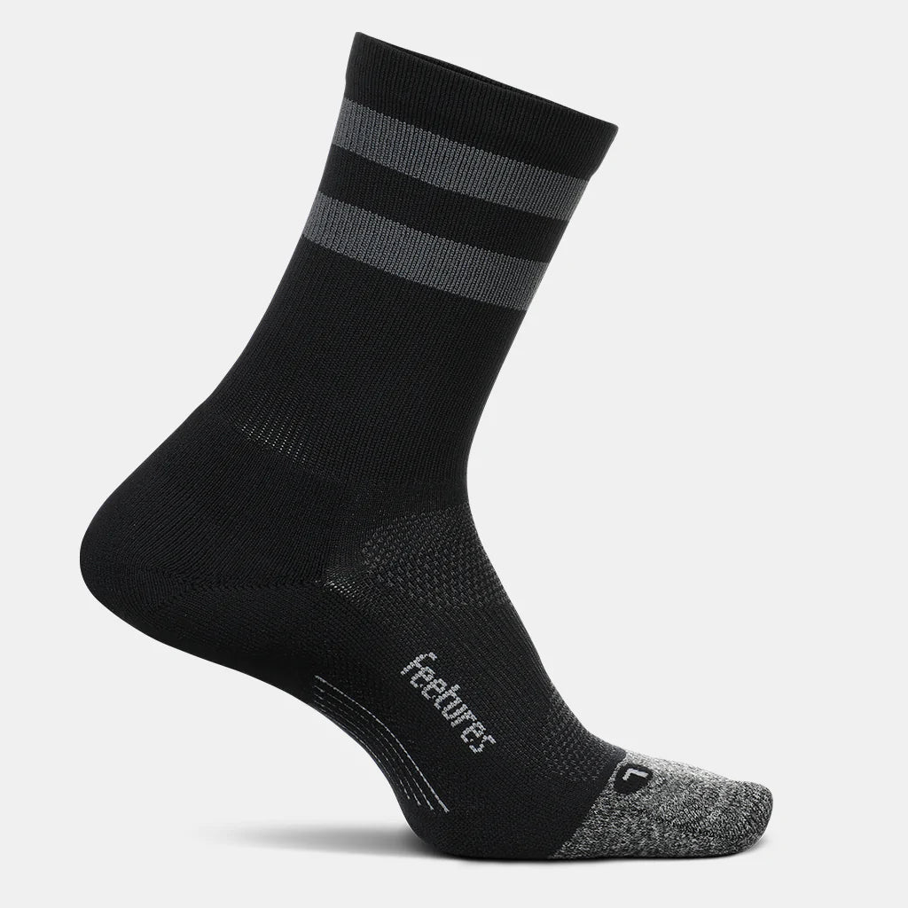 Feetures Elite Light Cushion Mini Crew sock in Black — legacy studio view #Color_Black