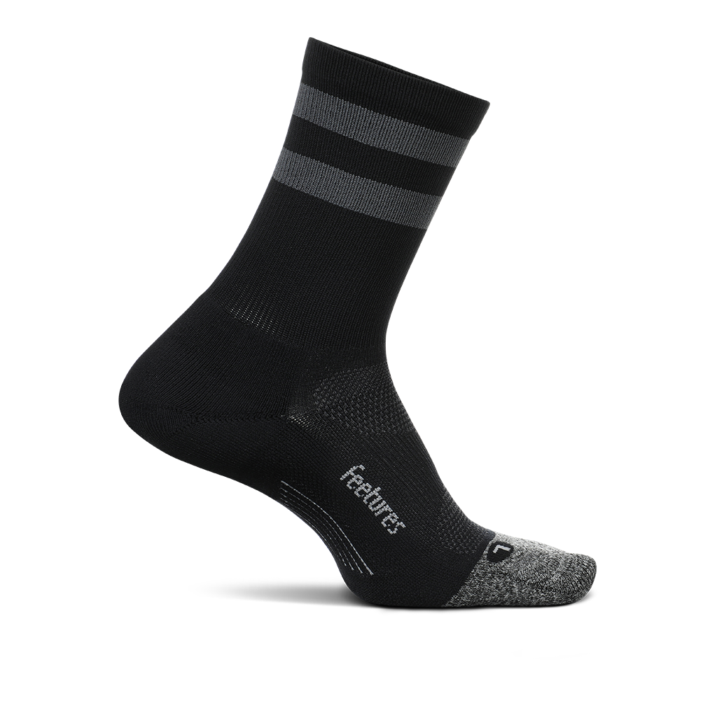 Feetures Elite Light Cushion Mini Crew sock in Dark Grey High Top Stripe — front view #Color_Dark Grey High Top Stripe
