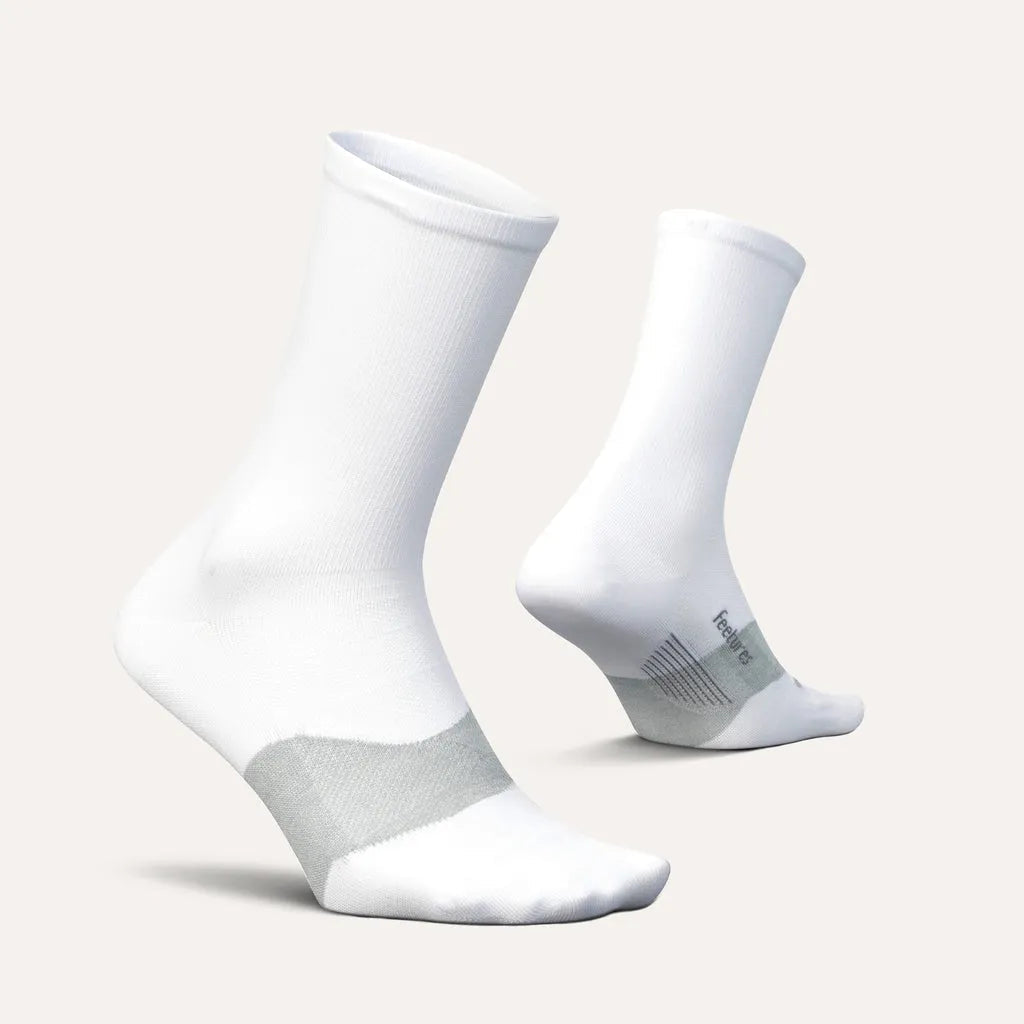 Feetures Elite Ultra Light Cushion Mini Crew sock in White — alternate view #Colour_White