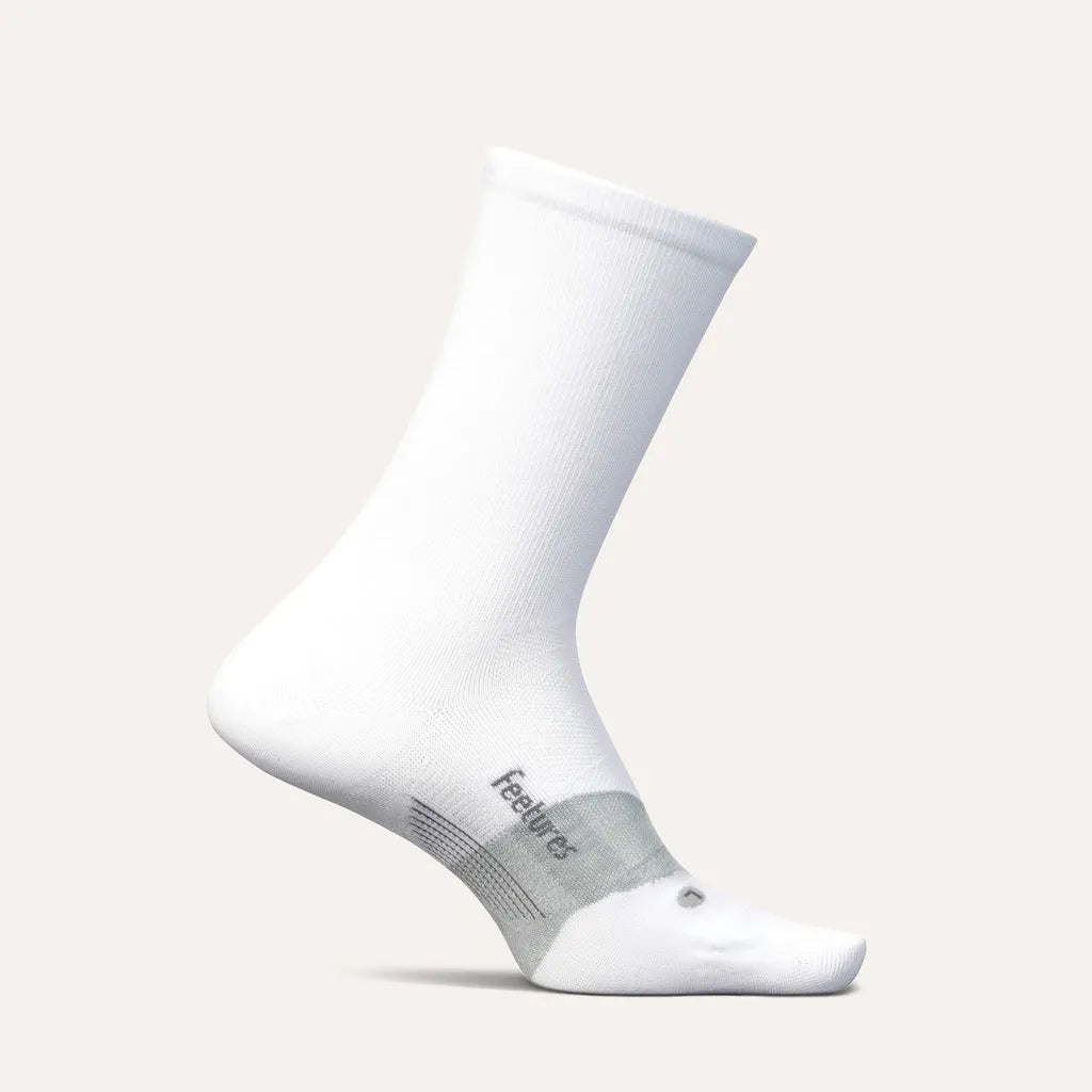 Feetures Elite Ultra Light Cushion Mini Crew sock in White — front view #Colour_White