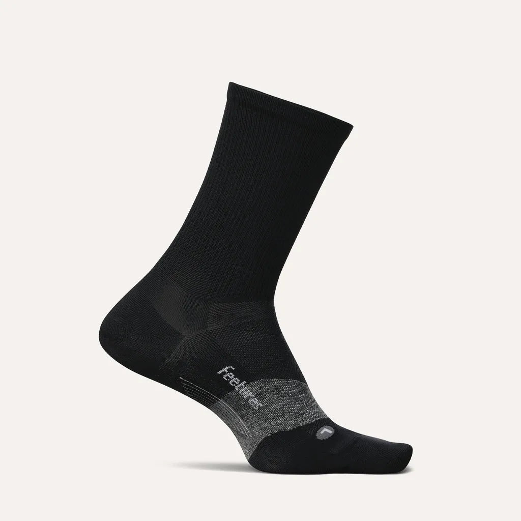 Feetures Elite Ultra Light Cushion Mini Crew sock in Black — front view #Colour_Black